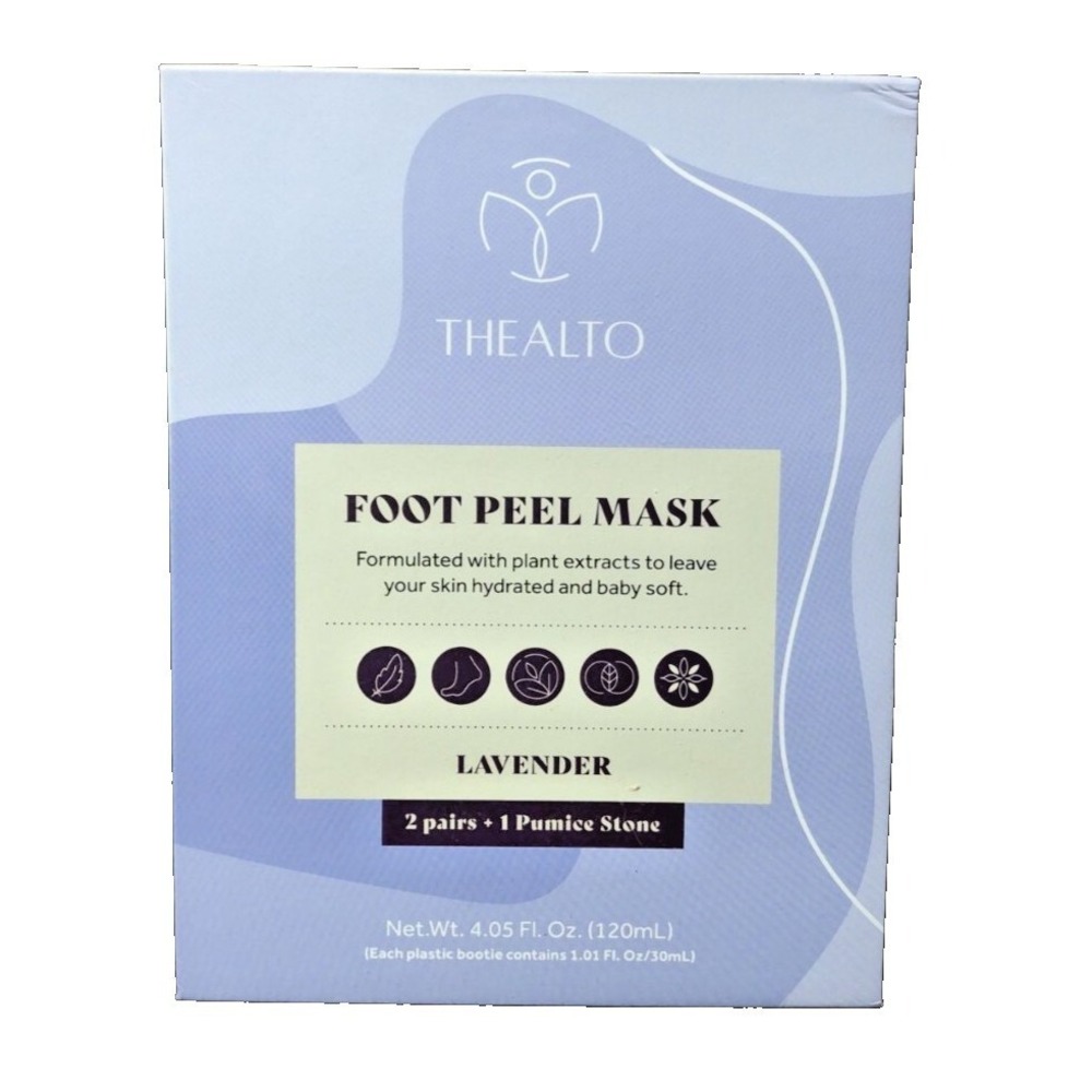 THEALTO Foot Peel Mask Unisex 2 Pairs Lavender Exfoliating With Pumice Stone